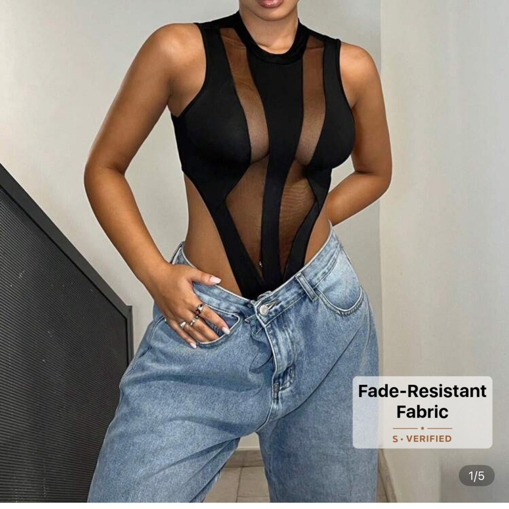 Sheer Black Mesh Bodysuit Top
